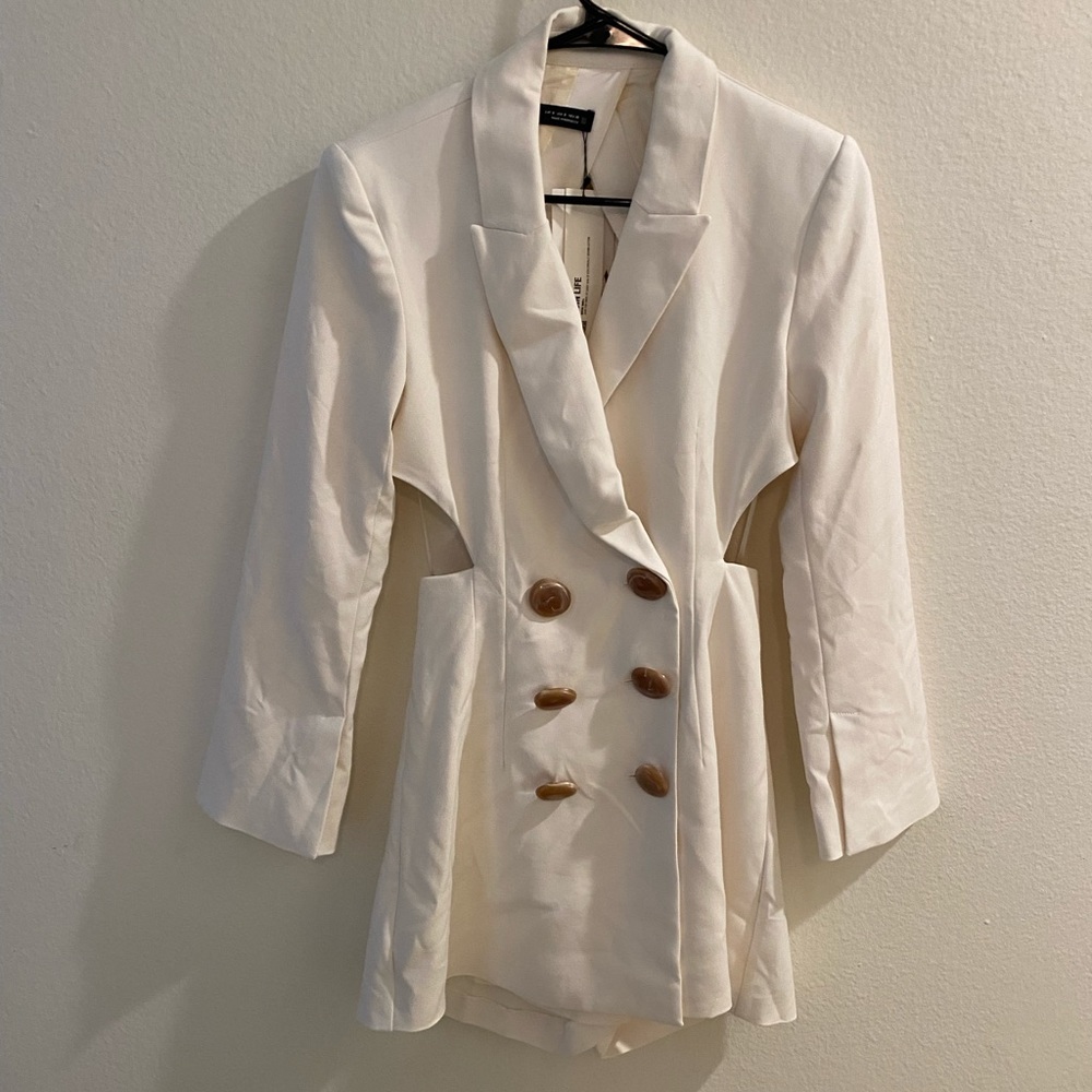 White zara blazer romper dress with back cutout